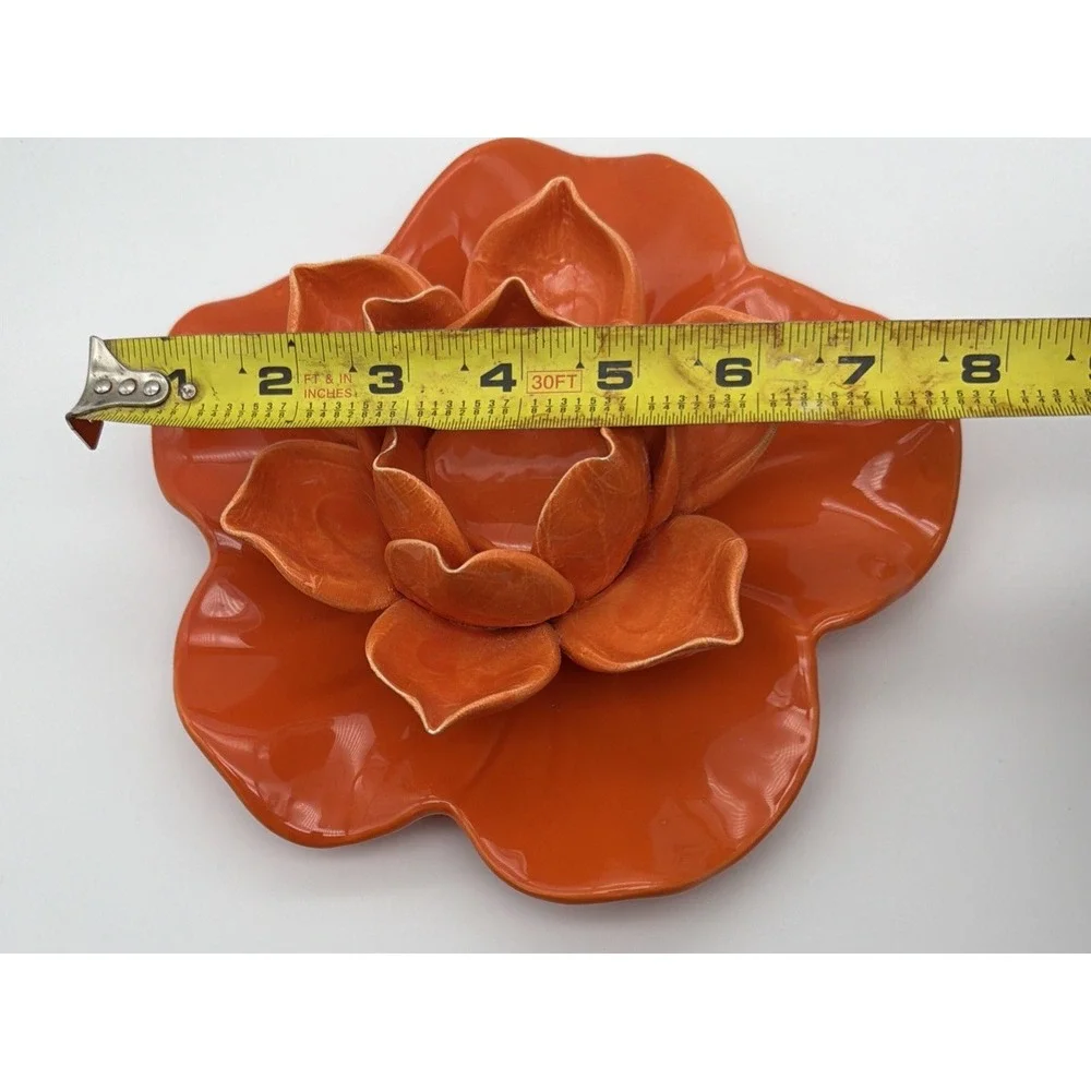 Large Ceramic Lotus Flower Candle Holder Tangerine